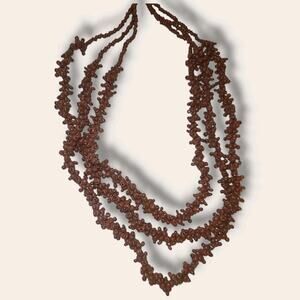 Vintage Boho Brown Seed‎ Bead 3 Strand Layered Statement Necklace 17"